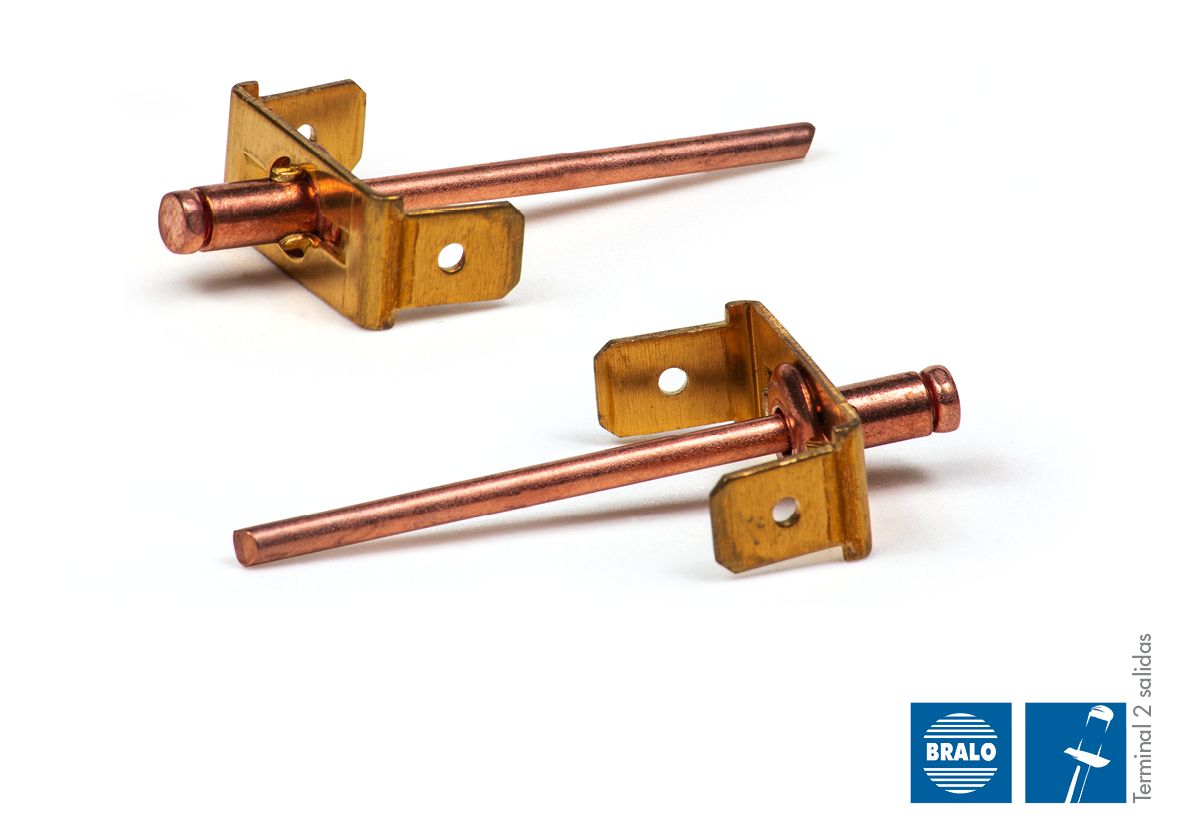 TERMINAL REMACHABLE 2 SALIDAS 90º Ø 3,8 X 8 LATON/ACERO/COBRE